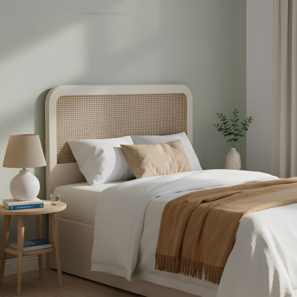 CABECEIRA DE CAMA MEYER RATTAN BRANCO QUEEN