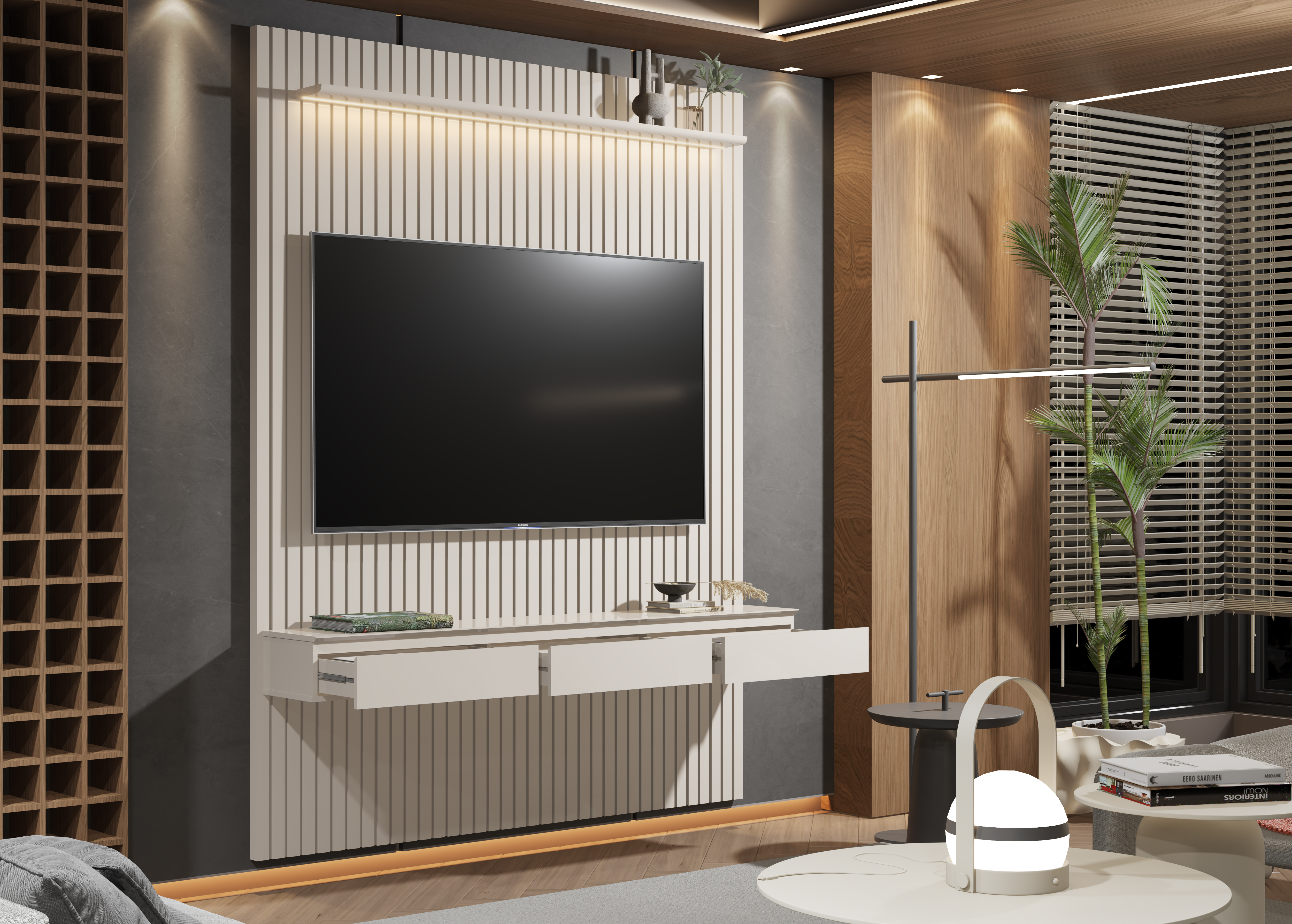NICHO EDN SUSPENSO ASPEN 180 + PAINEL EDN ARBO ABERTO DETALHADO OFF WHITE